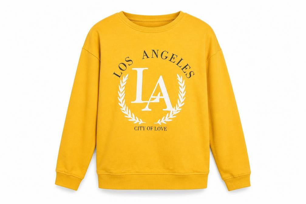 Primark Girls Yellow LA Pullover Sweatshirt 13-14 Years Graphic Print