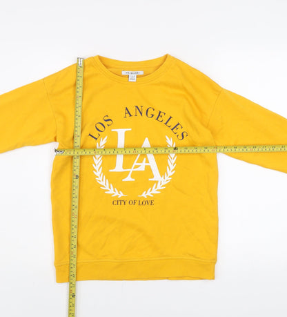 Back view of Primark girls’ yellow la pullover sweatshirt 13-14 years graphic print