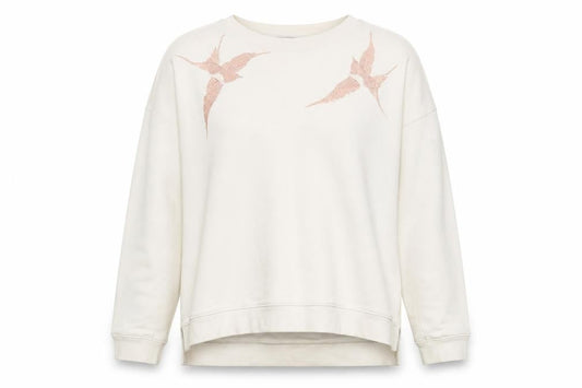 AllSaints Womens Beige Bird Embroidered Cotton Sweatshirt Size S