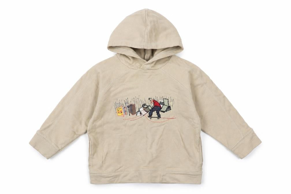 Next Boys Beige Hoodie 5 Years Pullover Embroidered Skateboard Graphic