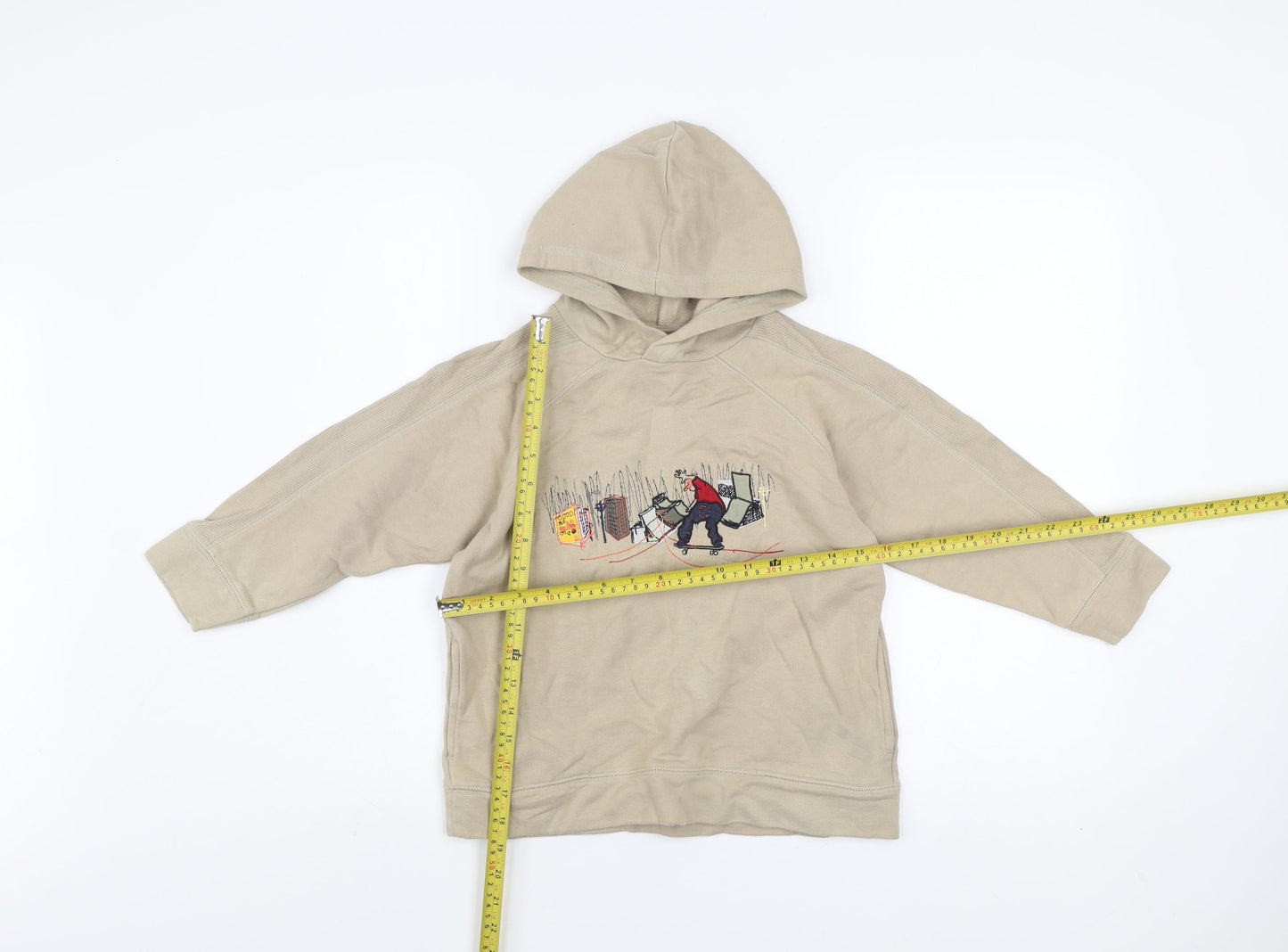 Next Boys Beige Hoodie 5 Years Pullover Embroidered Skateboard Graphic
