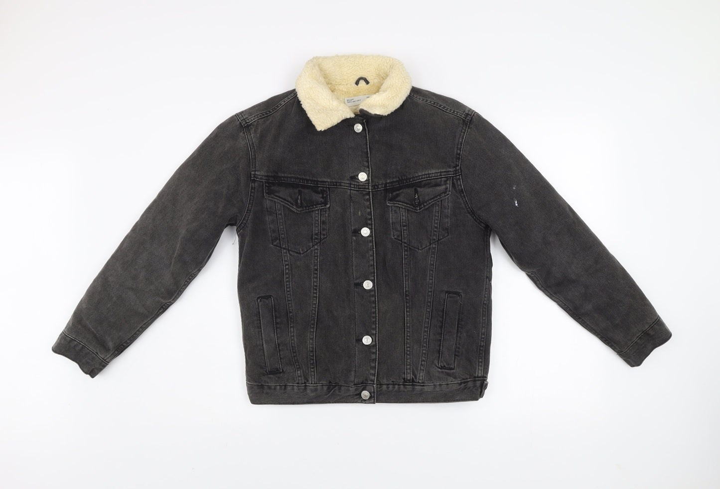 Topshop Women’s Black Denim Sherpa Jacket Size 4 Petite