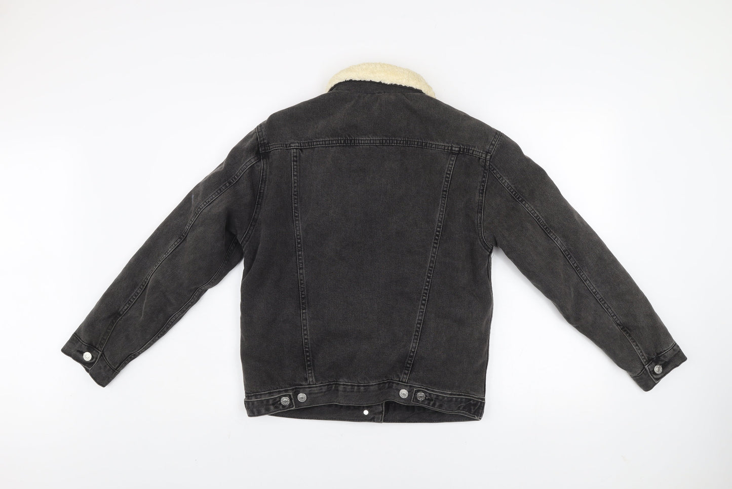 Topshop Women’s Black Denim Sherpa Jacket Size 4 Petite