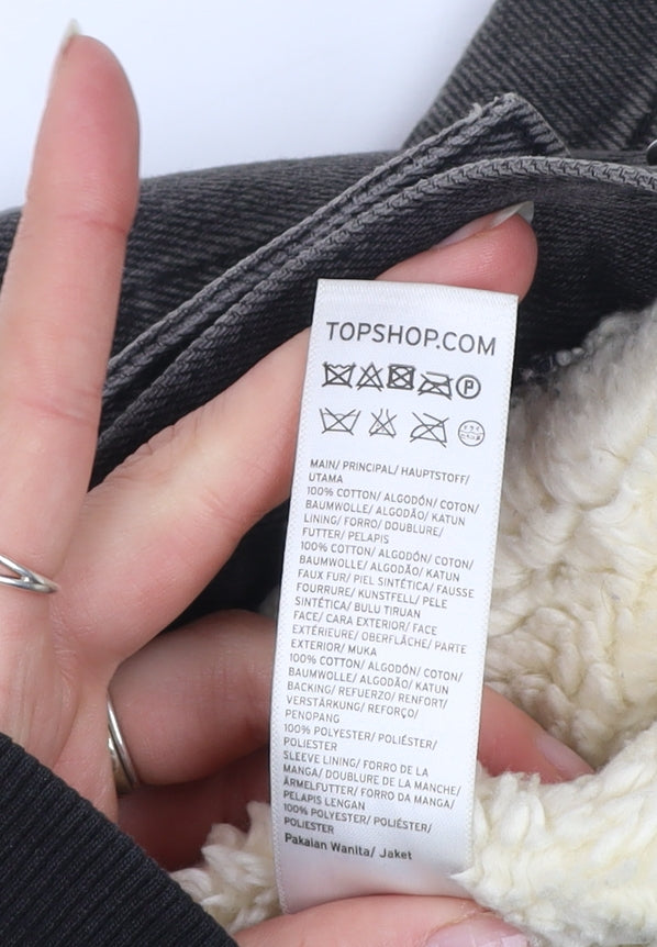 Topshop Women’s Black Denim Sherpa Jacket Size 4 Petite