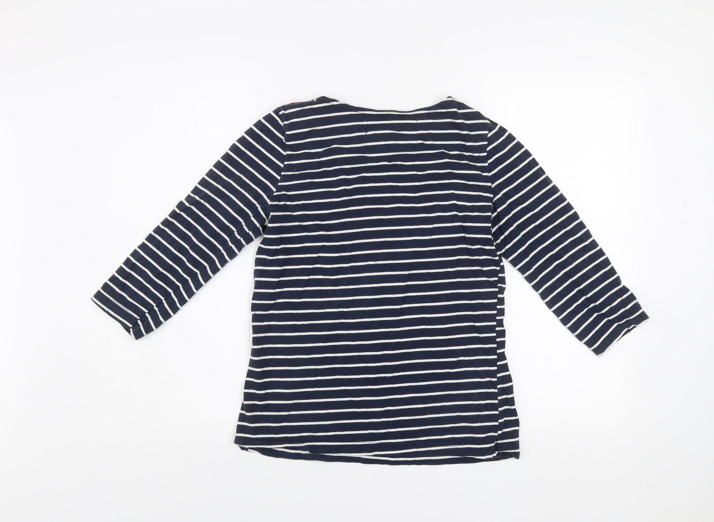 Oceana Women Blue Striped 3/4 Sleeve Boat Neck Cotton Top Small