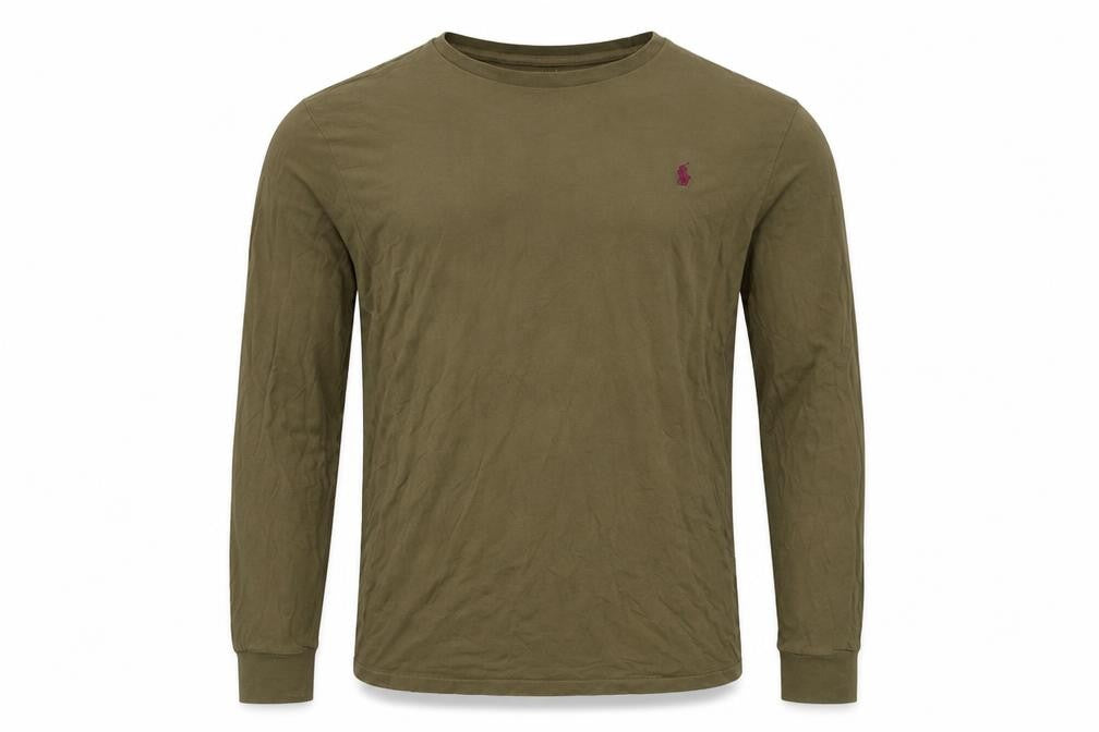 Ralph Lauren Men's Green Long Sleeve Slim Fit Cotton Top Size L