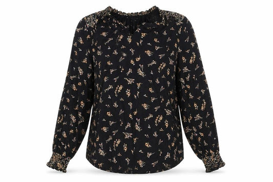 FatFace Women Black Floral Viscose Long Sleeve Tunic Blouse UK 10