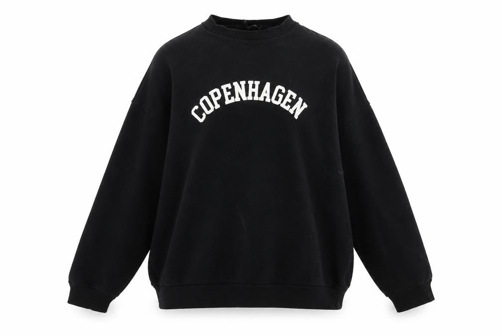 PRETTYLITTLETHING Women Black L Pullover Sweatshirt Copenhagen Print