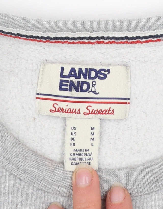 Lands' End Men's Grey Pullover Sweatshirt M Regular Fleece Crew Neck