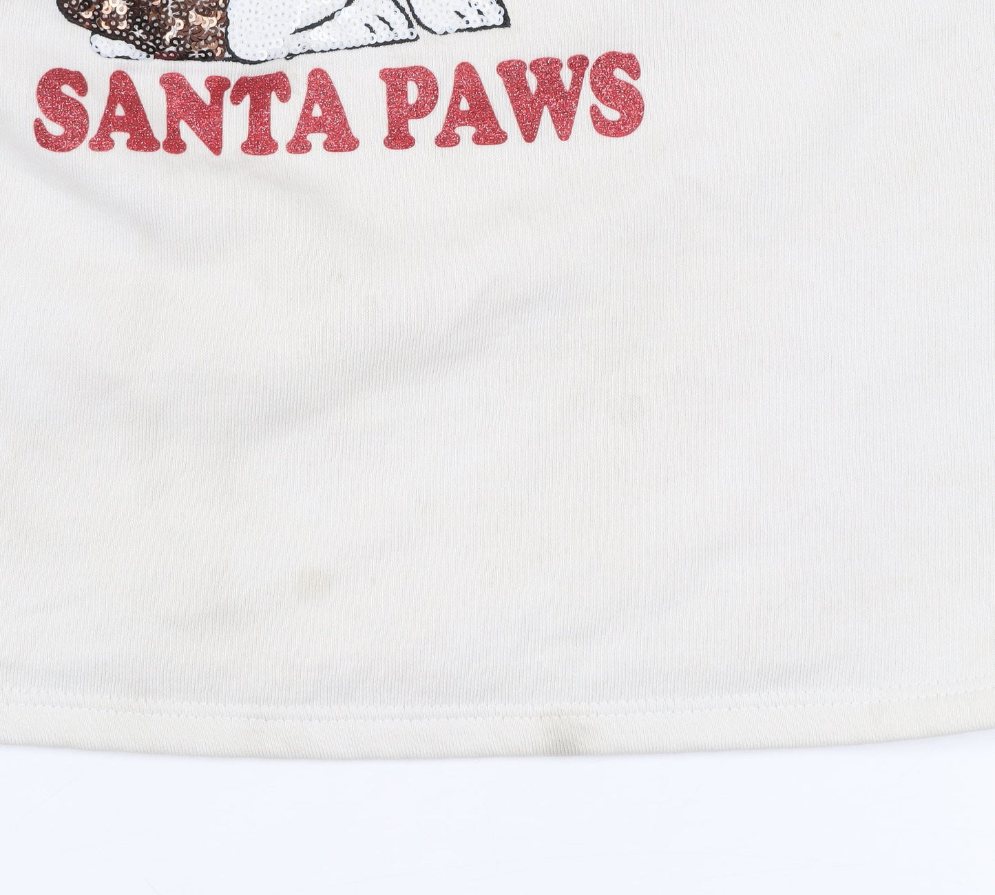 Lipsy Girls Ivory Christmas Dog Sequin Santa Paws Pullover Sweatshirt 13-14Y