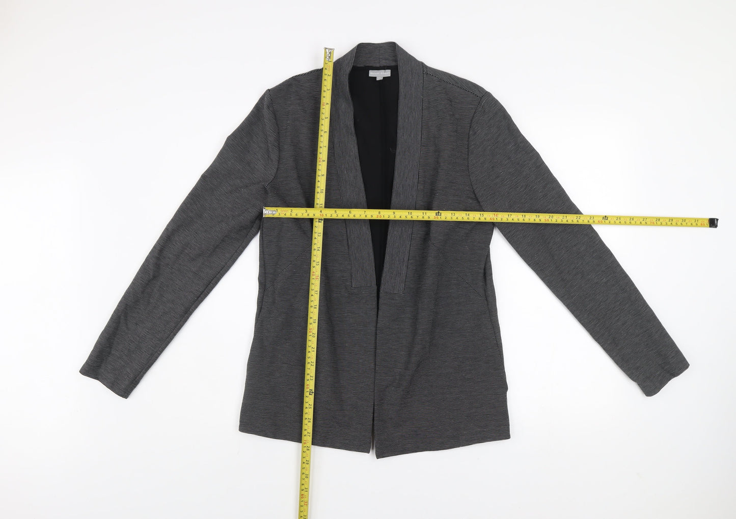 Oliver Bonas Women's Grey Striped Jersey Blazer Size 12 Stylish Lightweight Jacket