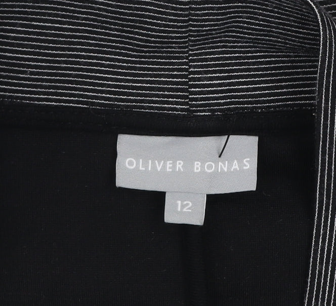 Oliver Bonas Women's Grey Striped Jersey Blazer Size 12 Stylish Lightweight Jacket
