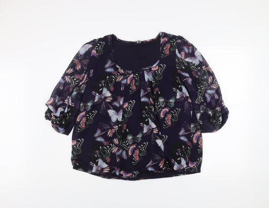 Dunnes Women’s Purple Butterfly Print Chiffon Blouse Size 14