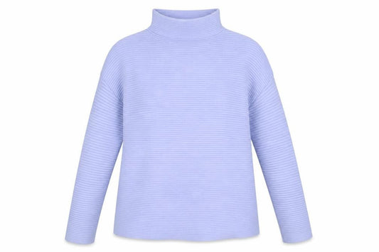 Front view of French Connection Women’s Blue Roll Neck Ribbed Knit Jumper, size S