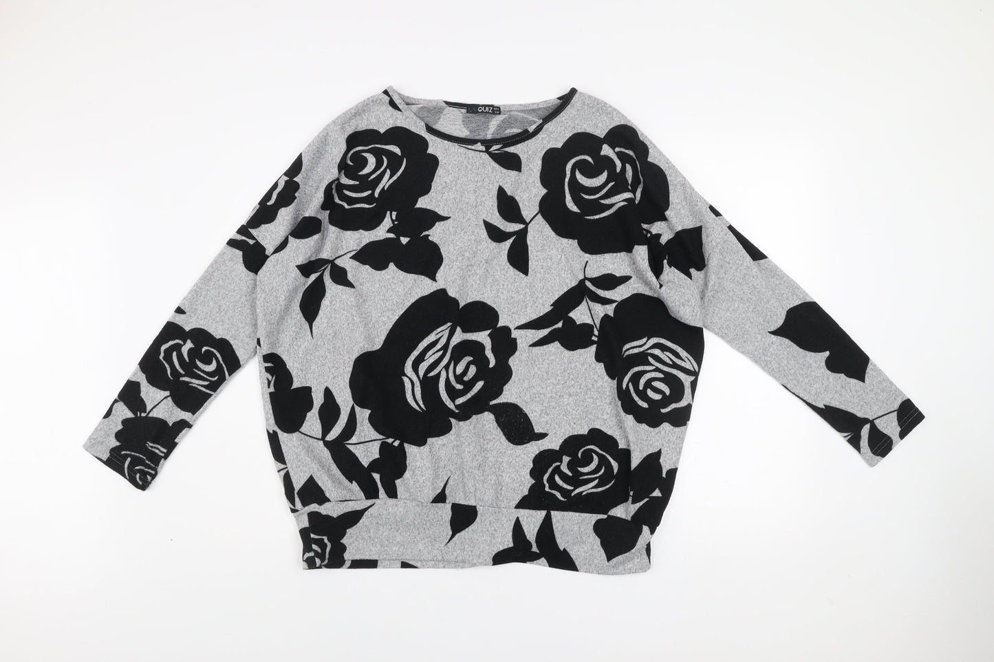 Quiz Women's Grey Floral Relaxed Fit Long Sleeve Pullover Jumper Size 12