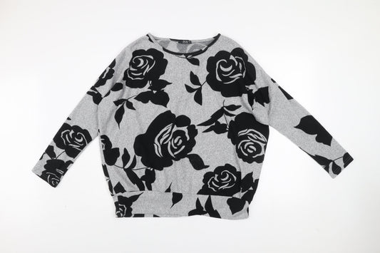Quiz Women's Grey Floral Relaxed Fit Long Sleeve Pullover Jumper Size 12