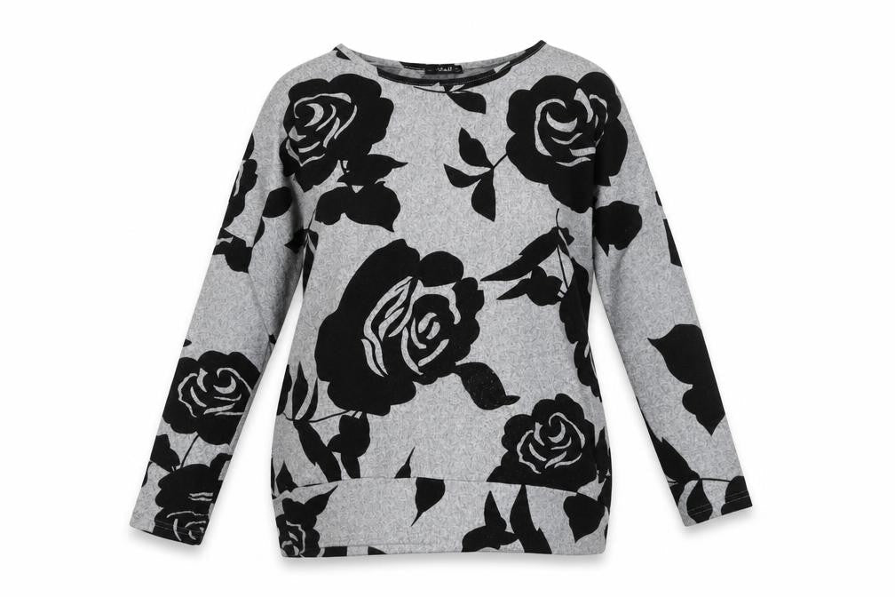 Quiz Women's Grey Floral Relaxed Fit Long Sleeve Pullover Jumper Size 12