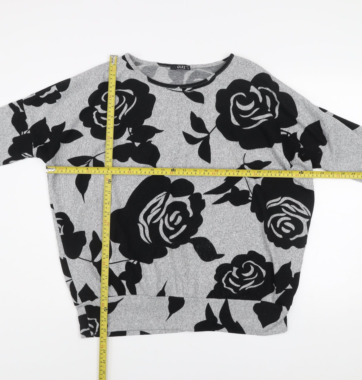 Quiz Women's Grey Floral Relaxed Fit Long Sleeve Pullover Jumper Size 12