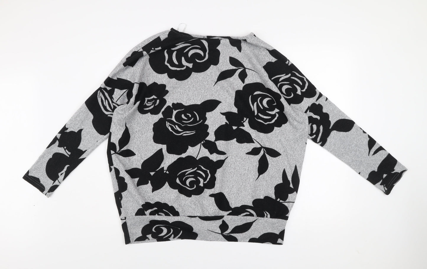 Quiz Women's Grey Floral Relaxed Fit Long Sleeve Pullover Jumper Size 12