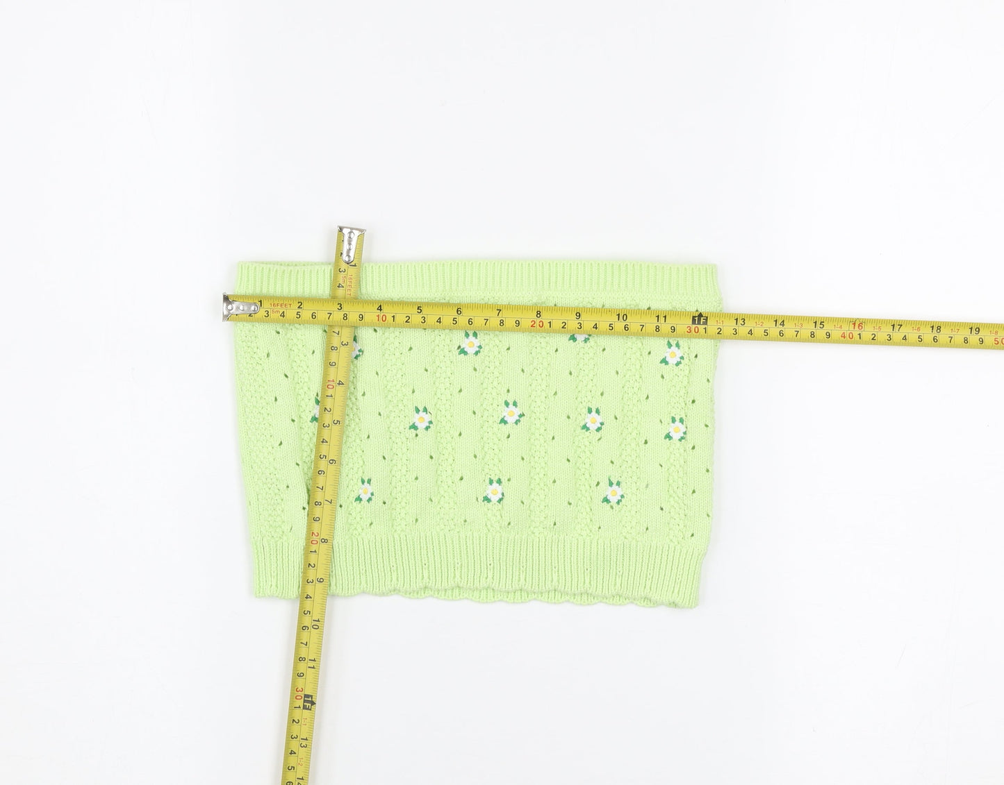 Urban Outfitters Women’s Green Knit Floral Strapless Crop Top S