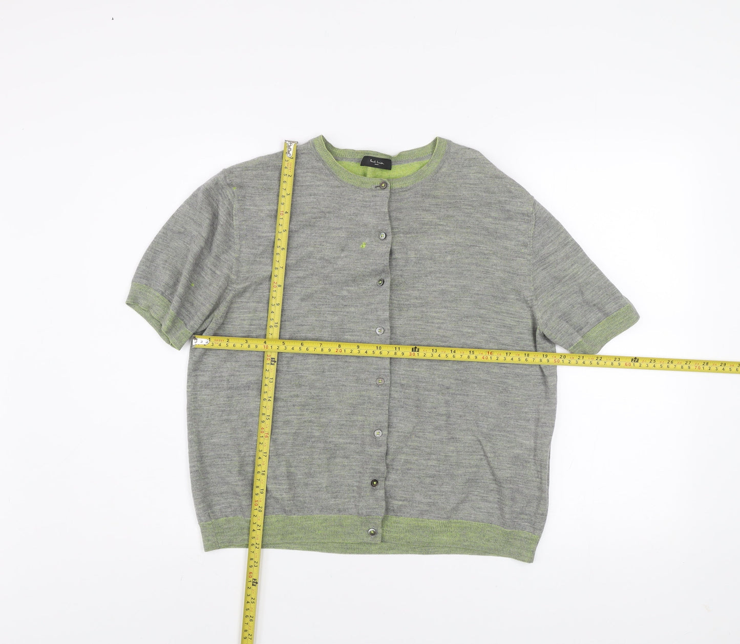 Paul Smith Women Grey Wool Viscose Short Sleeve Cardigan L