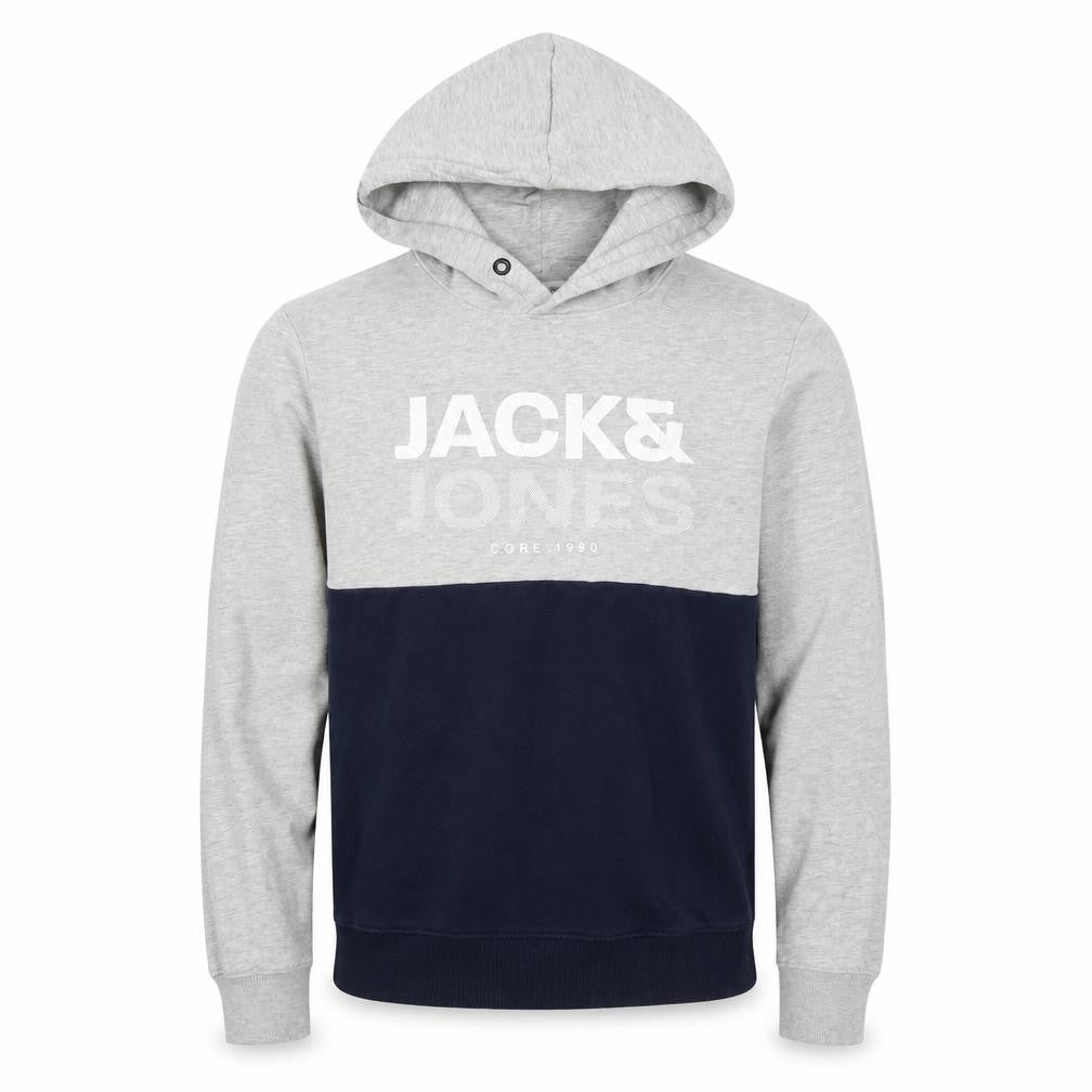 Jack & Jones Mens Grey Pullover Hoodie L Graphic Print Core 1990