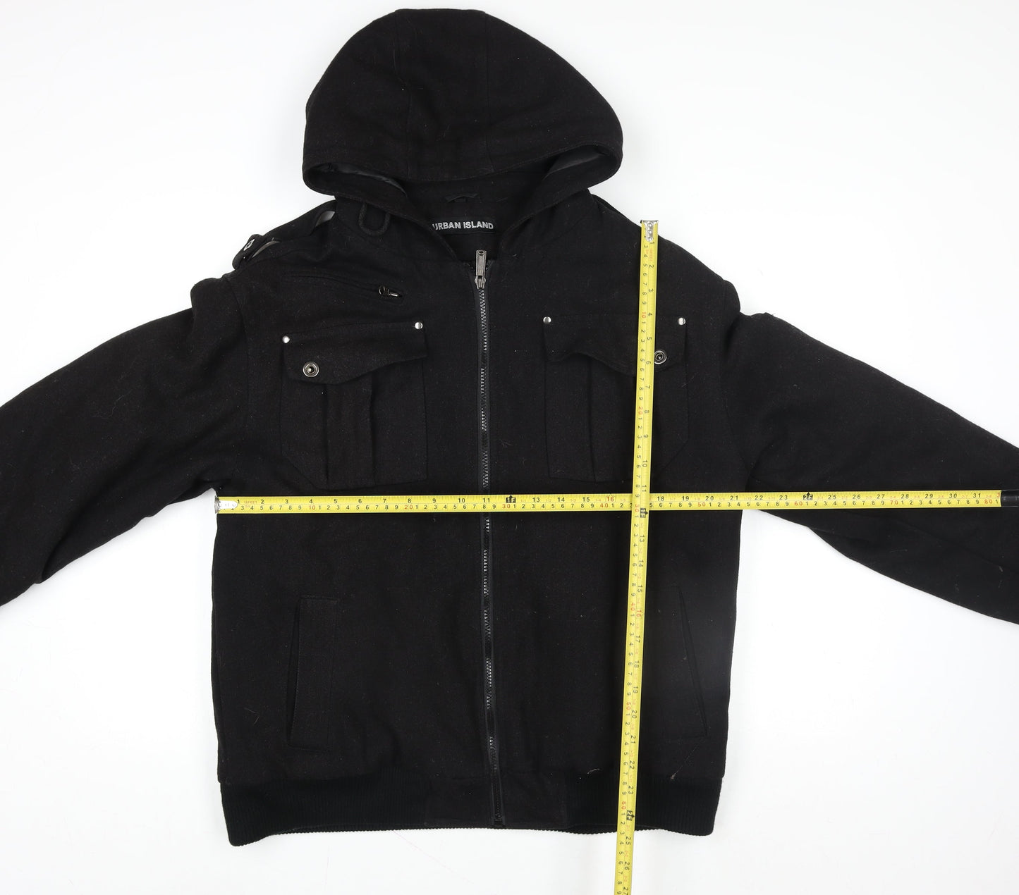 Urban Island Womens Black Wool Blend Hooded Bomber Jacket M