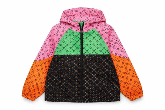 Front view of Next girls’ multicoloured heart print hooded windbreaker jacket 7 years