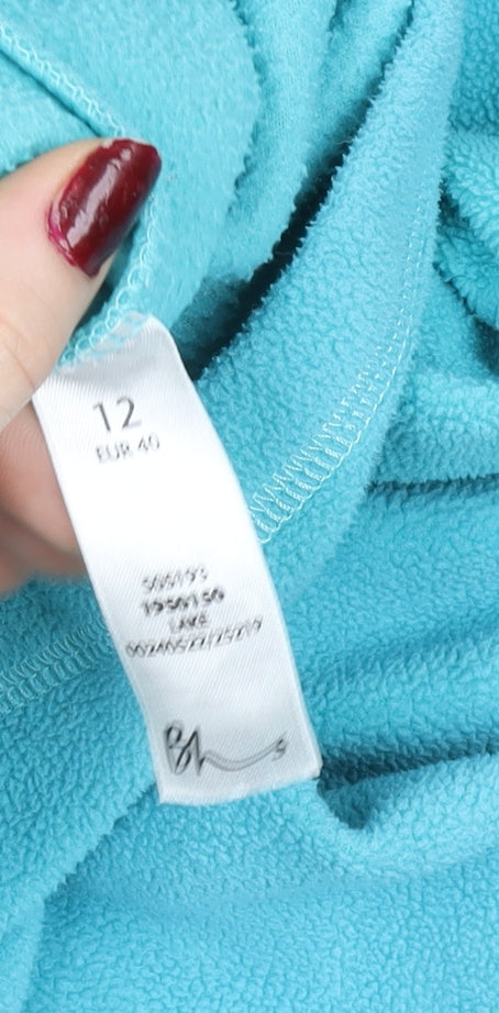 BHS Women Blue Full Zip Fleece Jacket Size 12 Polyester Cotton Casualwear