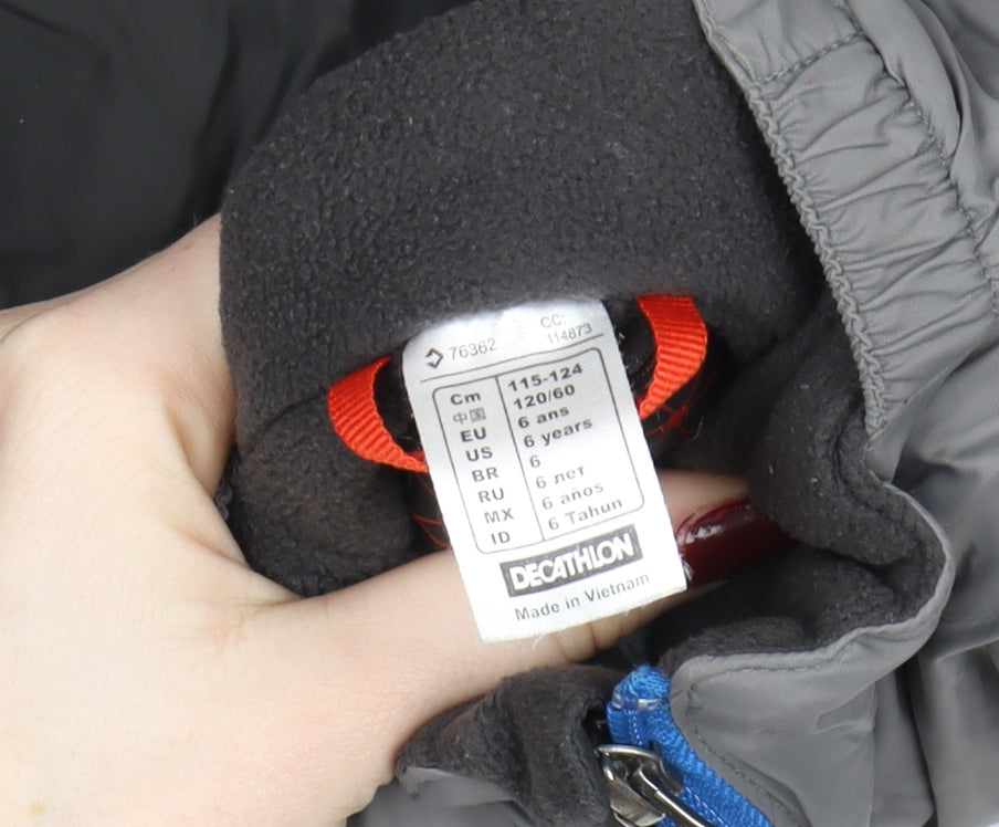 Decathlon Boys Grey Hooded Puffer Jacket Size 6 Years Winter Ski Coat