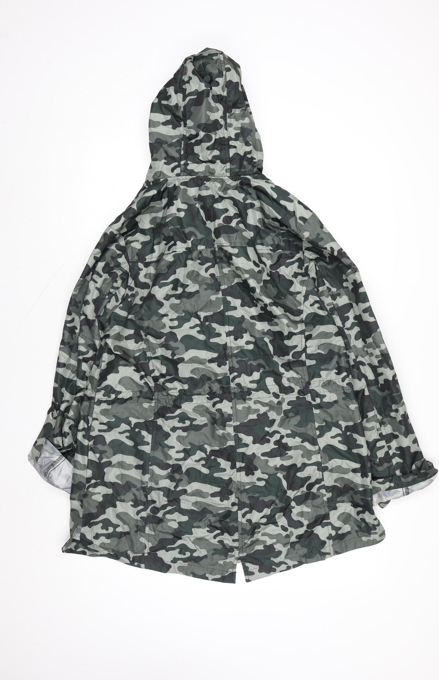 Susan Graver Womens Green Camo Hooded Rain Jacket Coat Size M