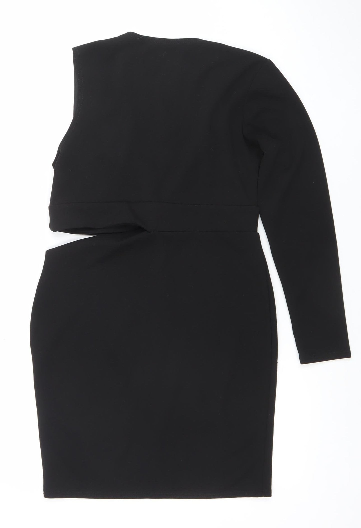 PrettyLittleThing Women’s Black Size 12 Bodycon Belted One Shoulder Dress