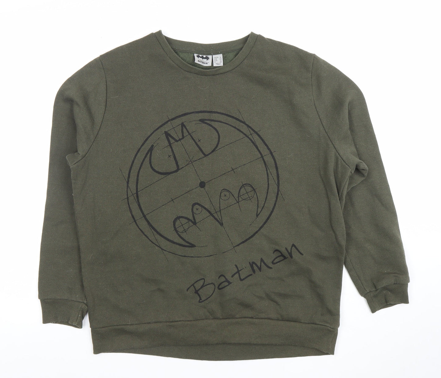 Batman Khaki Green Women's Cotton Blend Pullover Sweatshirt Size 16