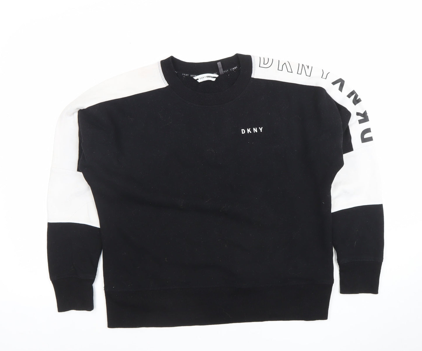 DKNY Sport Womens Black White Logo Crew Neck Sweatshirt Size XS