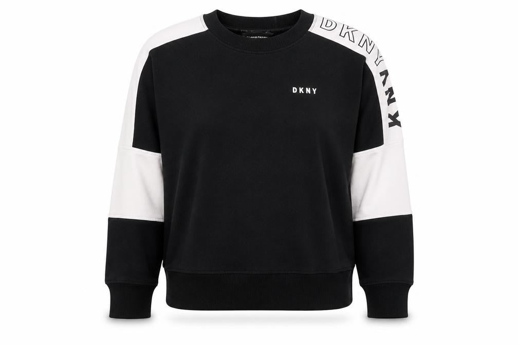 DKNY Sport Womens Black White Logo Crew Neck Sweatshirt Size XS