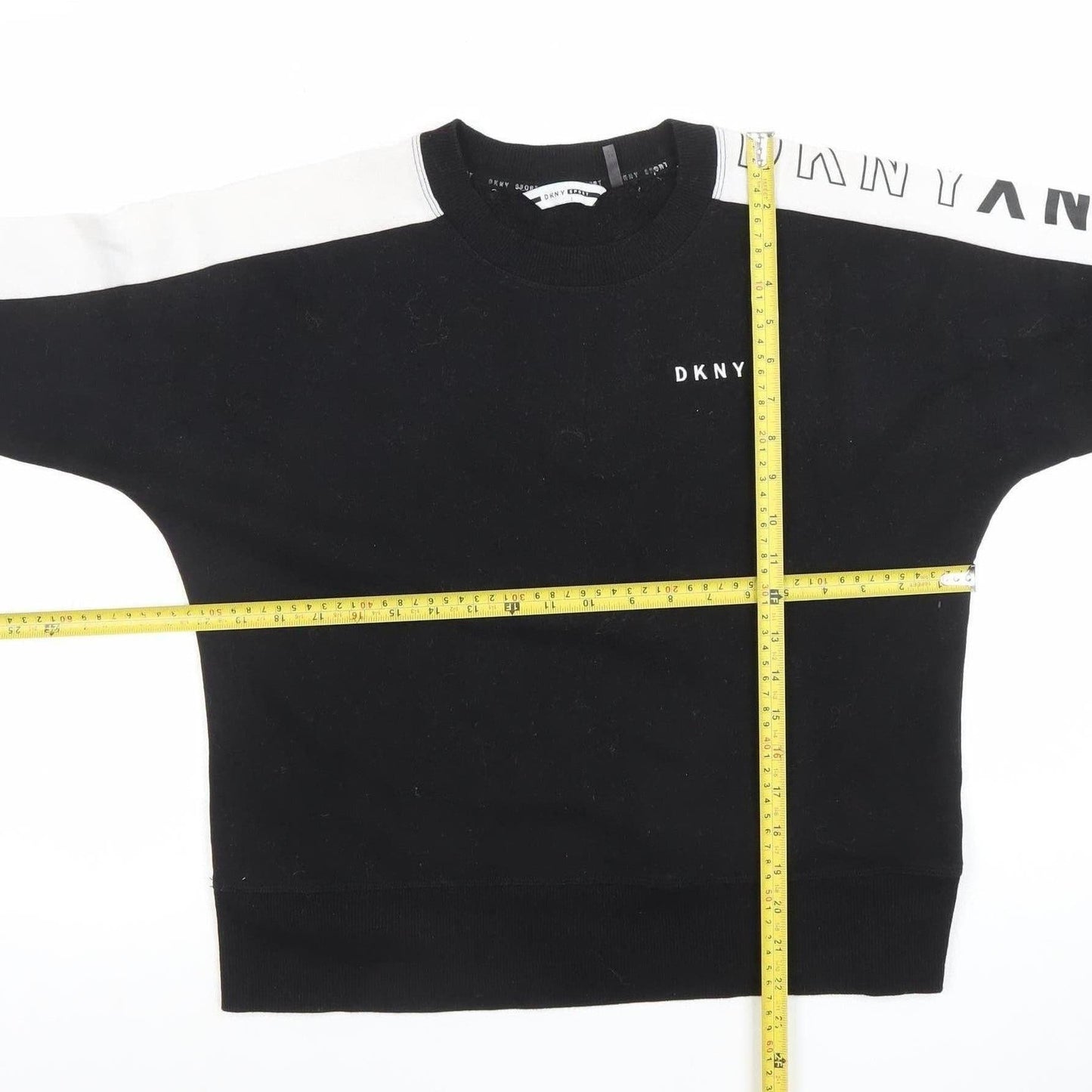 DKNY Sport Womens Black White Logo Crew Neck Sweatshirt Size XS