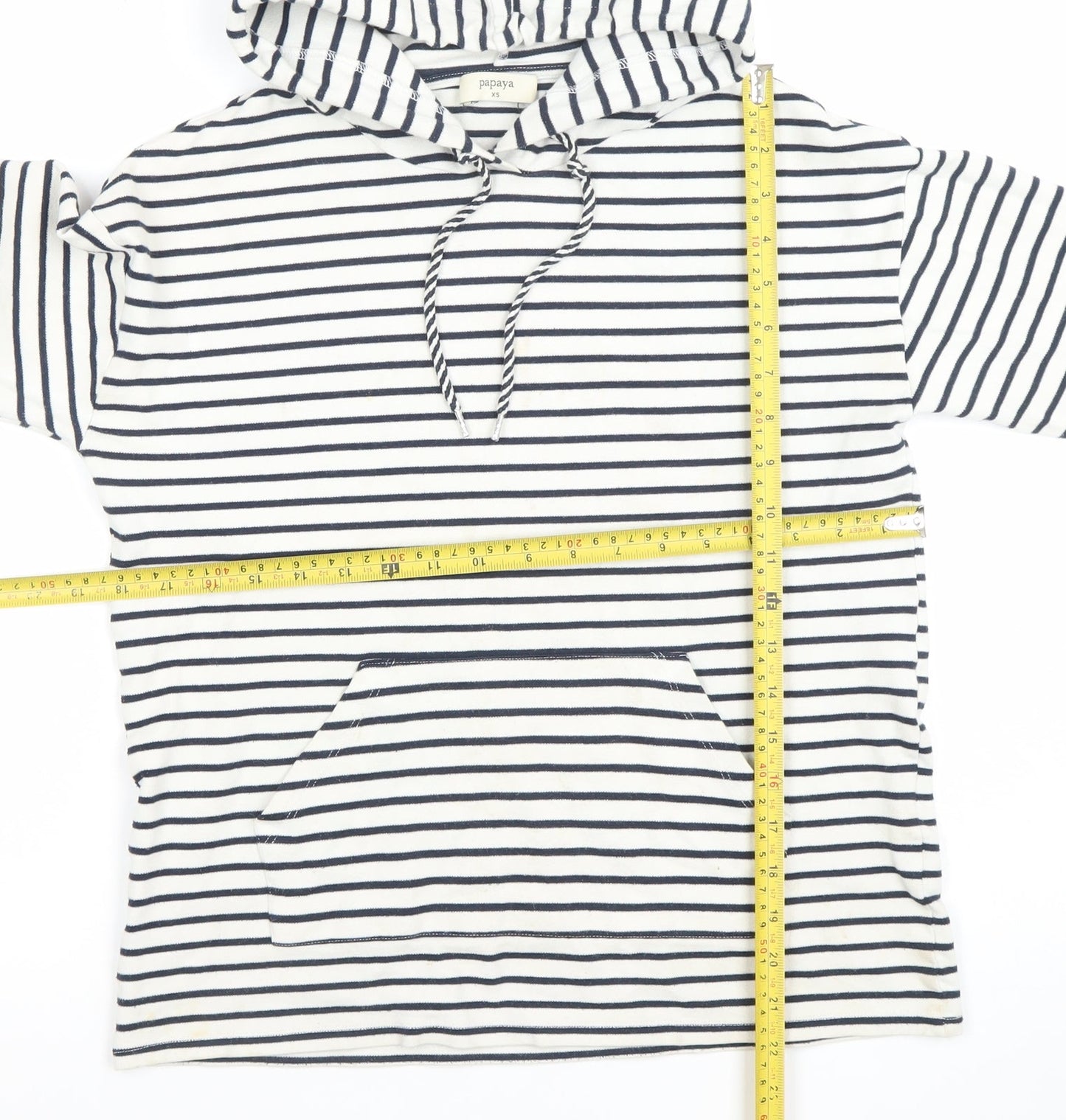 Papaya Women’s Navy & White Striped Hoodie XS Cotton Pullover