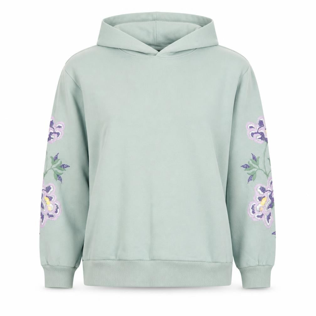 Avenue Womens Green Floral Embroidered Pullover Hoodie Size 12