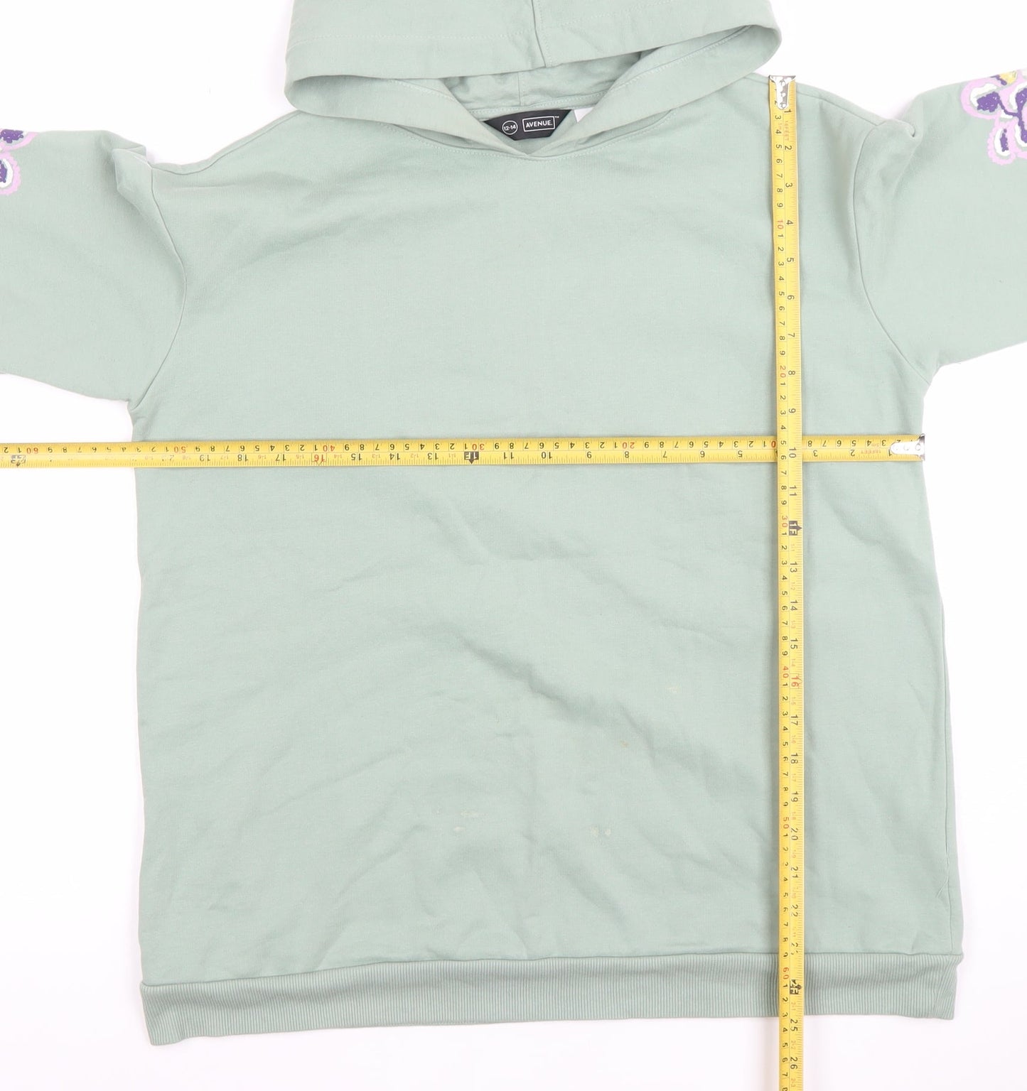 Avenue Womens Green Floral Embroidered Pullover Hoodie Size 12