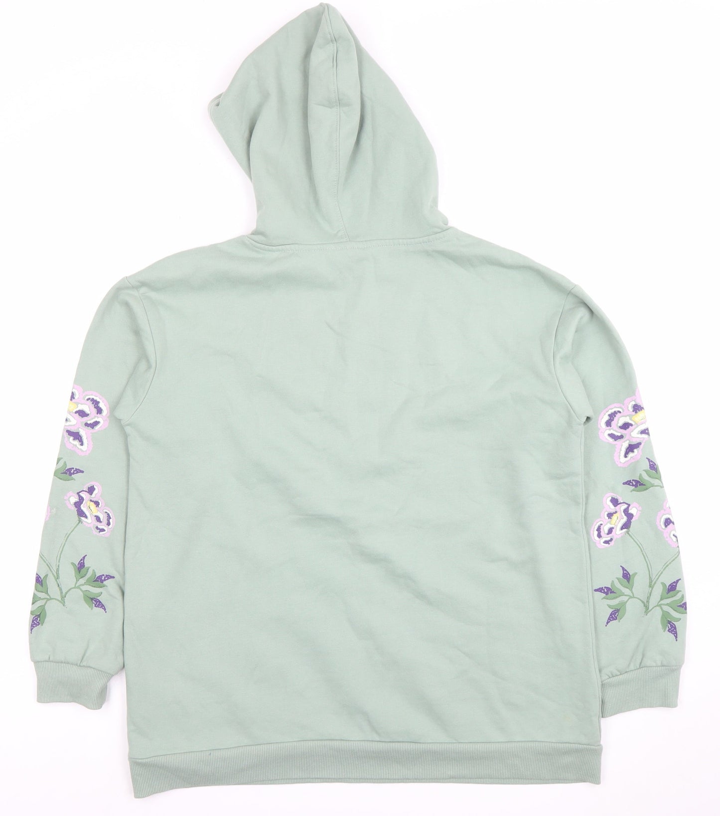Avenue Womens Green Floral Embroidered Pullover Hoodie Size 12