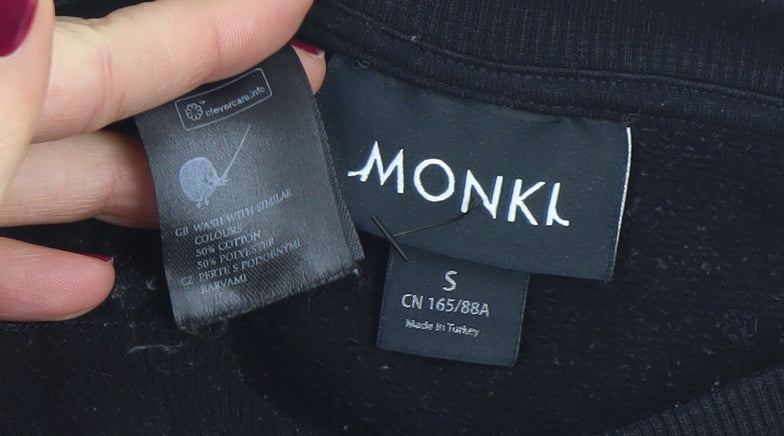 Monki Women Black Cotton Blend Crew Neck Pullover Sweatshirt Size S