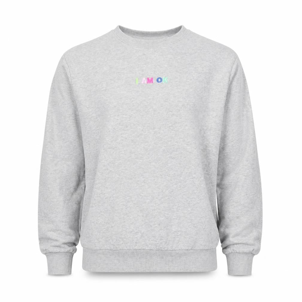 H&M Men's Grey Pullover Sweatshirt M Embroidered I AM OK