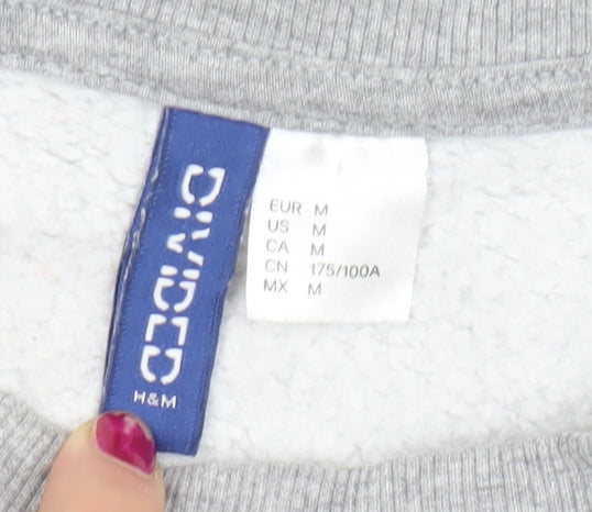 H&M Men's Grey Pullover Sweatshirt M Embroidered I AM OK