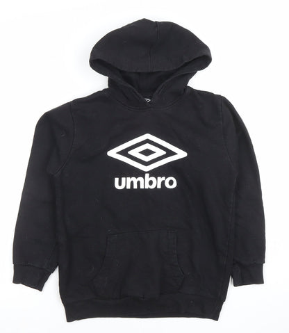 Umbro Boys Black Pullover Hoodie 9-10 Years Cotton Blend Logo Design