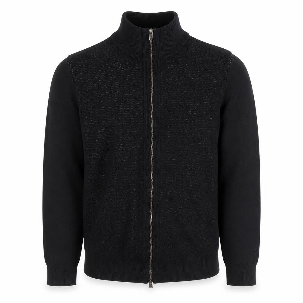Hugo Boss Men's Black Full Zip High Neck Cotton Knit Jumper M