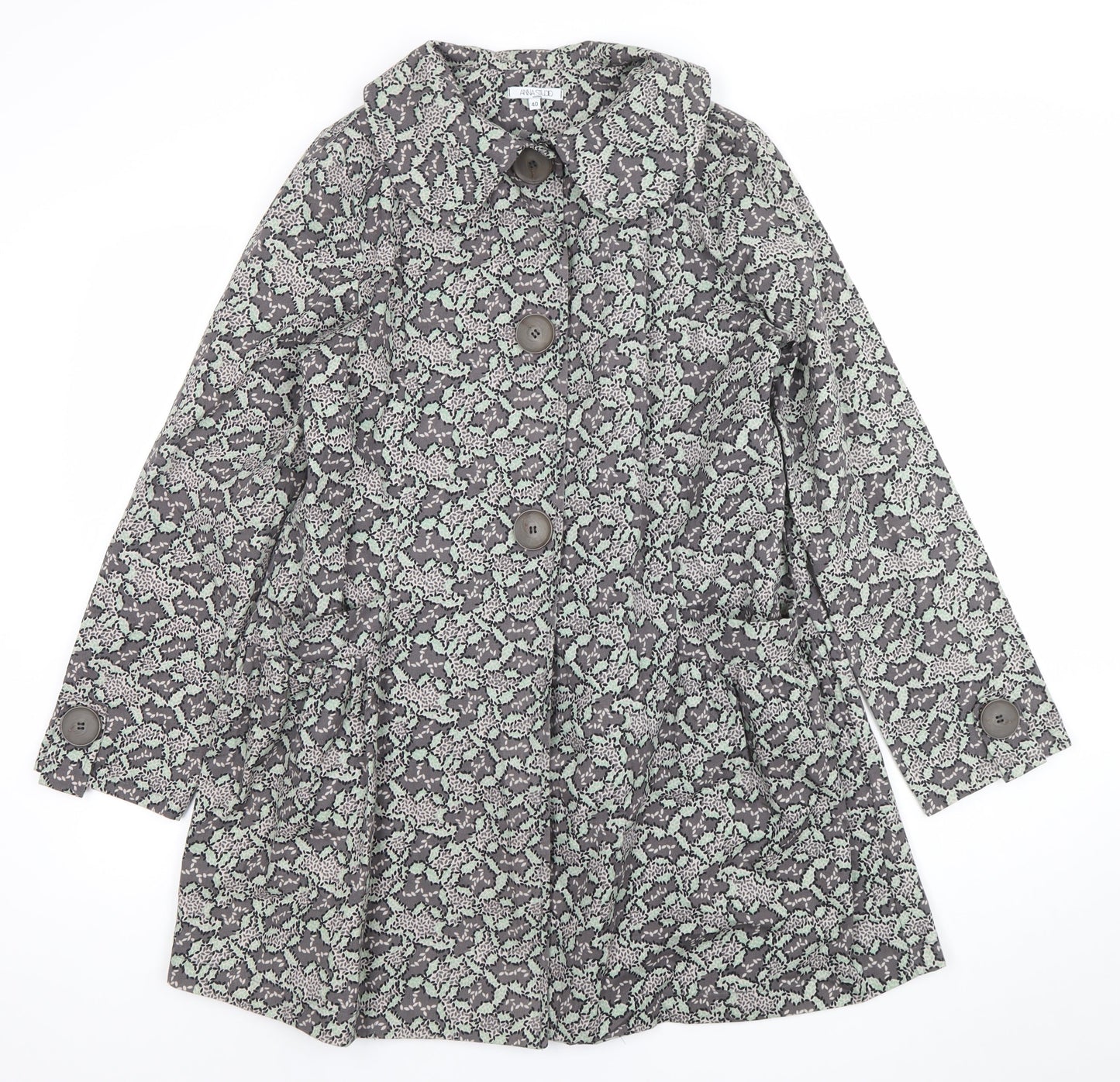Anna Studio Women's Grey Floral Mid-Length Coat Size 12