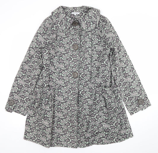 Anna Studio Women's Grey Floral Mid-Length Coat Size 12