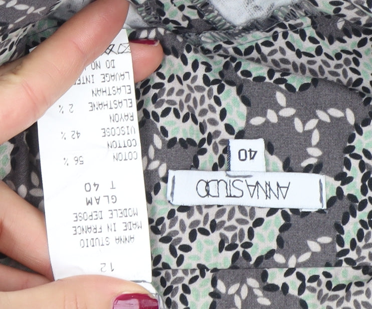 Anna Studio Women's Grey Floral Mid-Length Coat Size 12