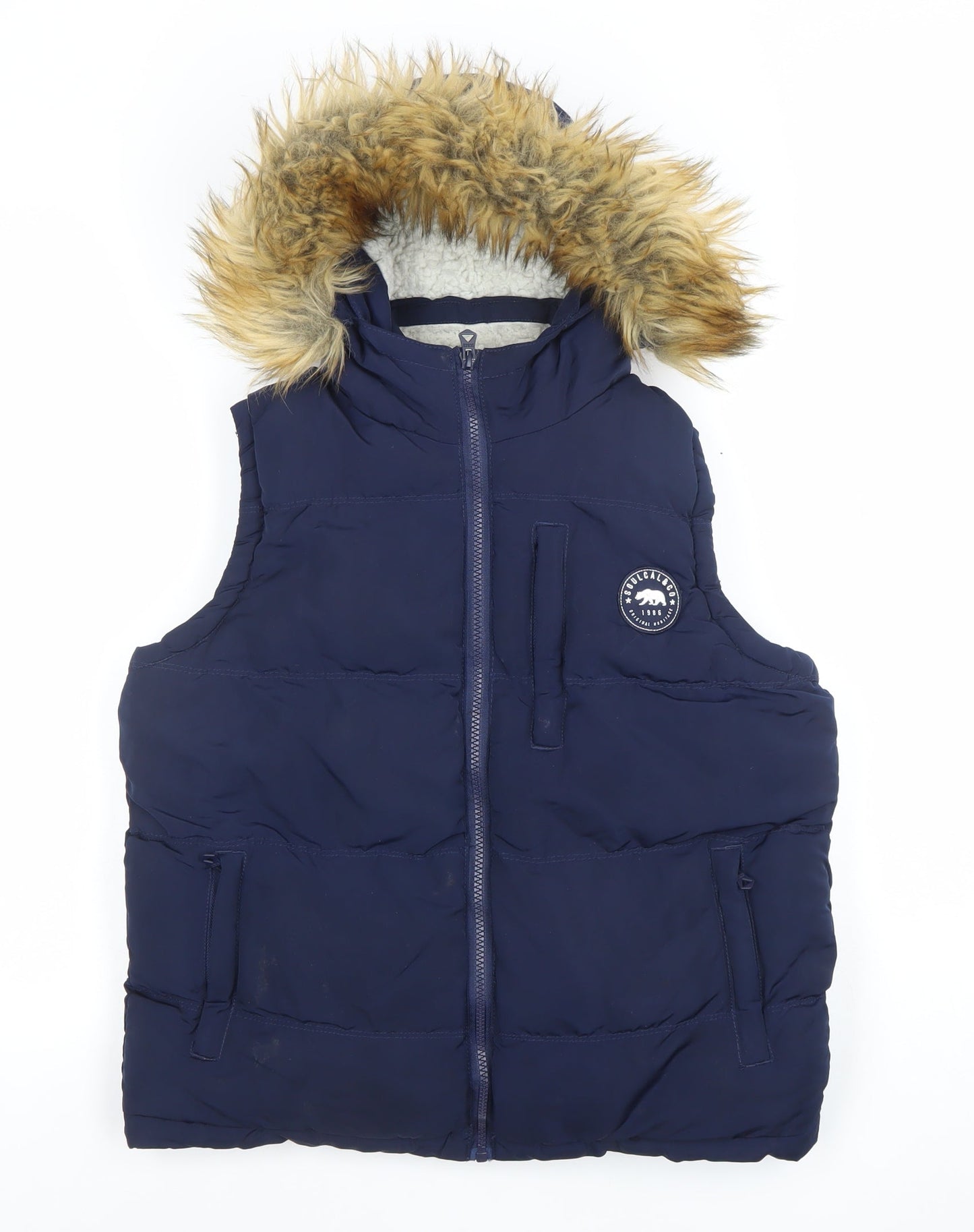 SoulCal & Co Blue Hooded Puffer Gilet Teens XS Polyester Waistcoat