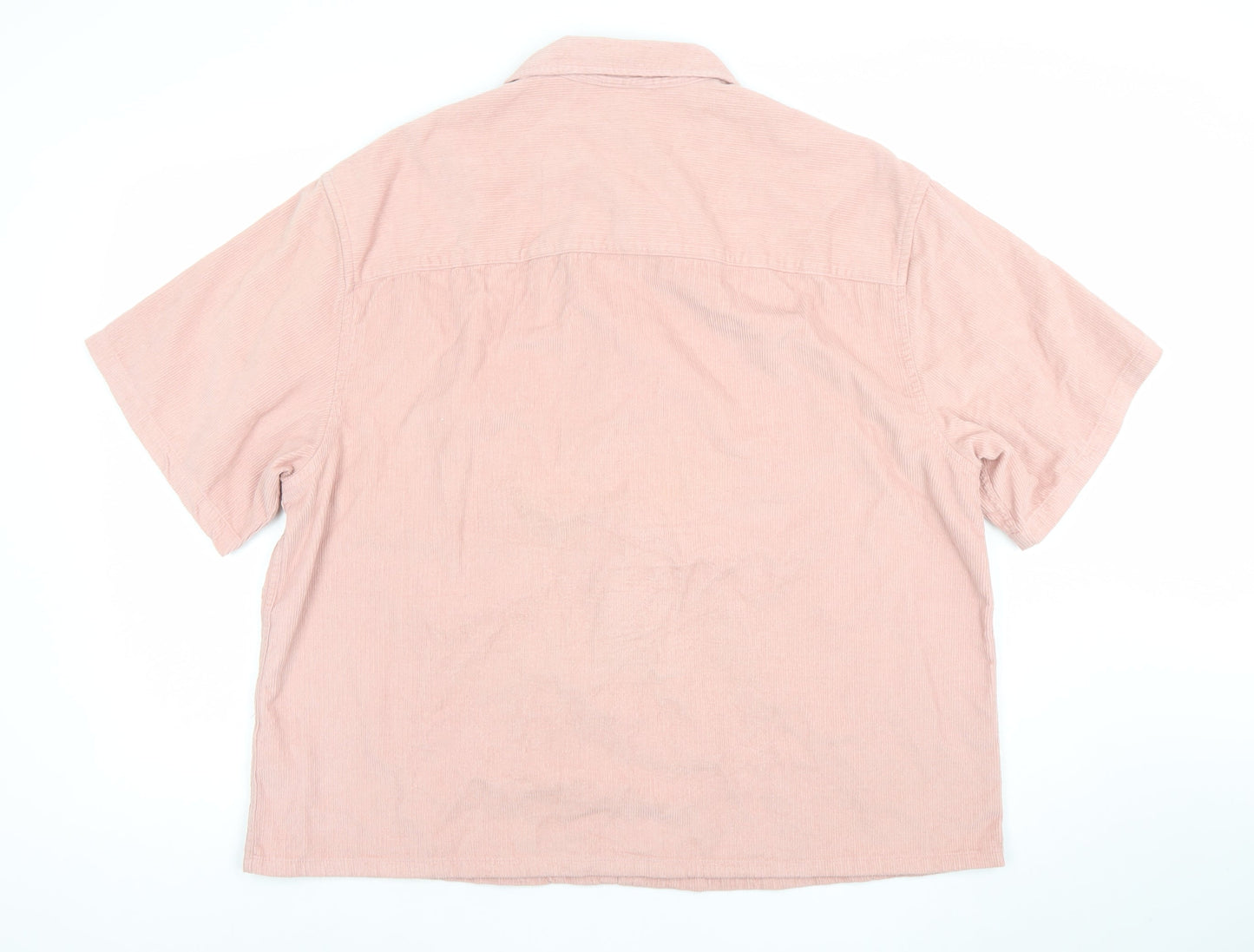 ASOS DESIGN Men's Pink Corduroy Short Sleeve Button-Up Shirt M